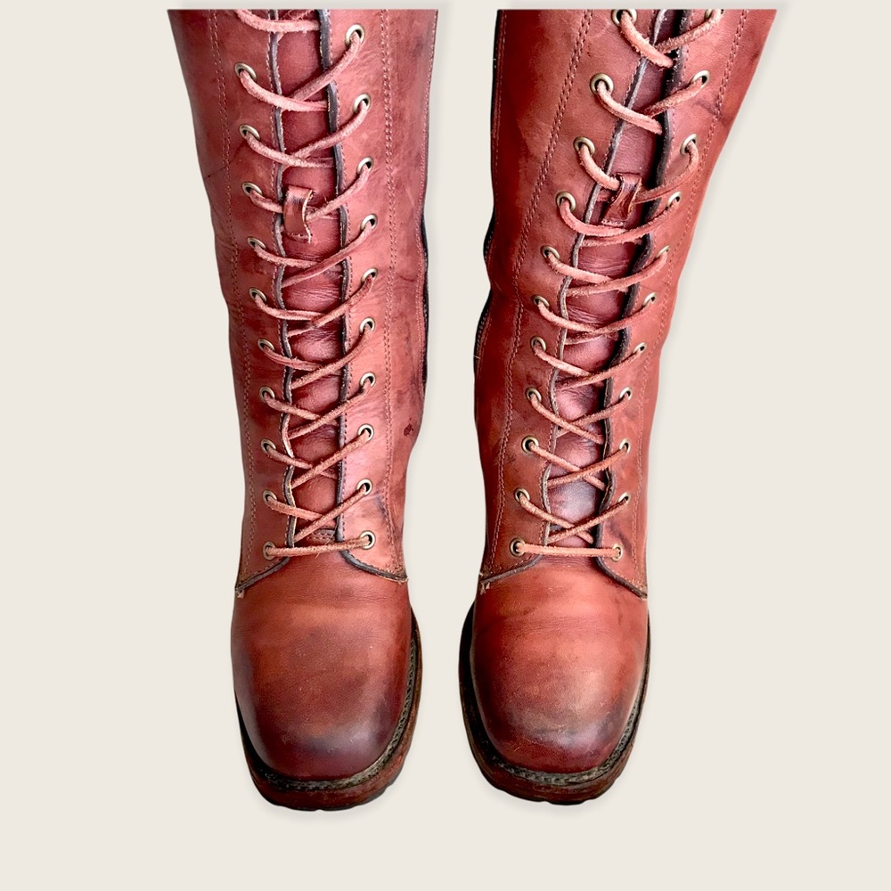 Frye Campus Lug Lace Up Cognac/Saddle Distressed Vintage Leather Heeled Boots - Picture 9 of 16